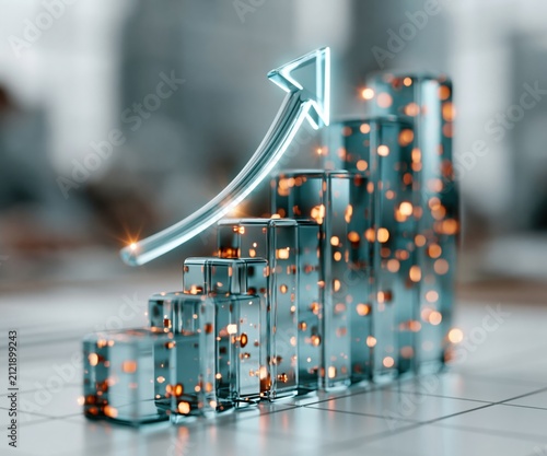 Business Growth Concept with Transparent Cubes and Rising Arrow