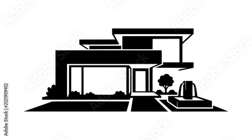 Modern Minimalist Luxury House Vector Illustration in Black and White