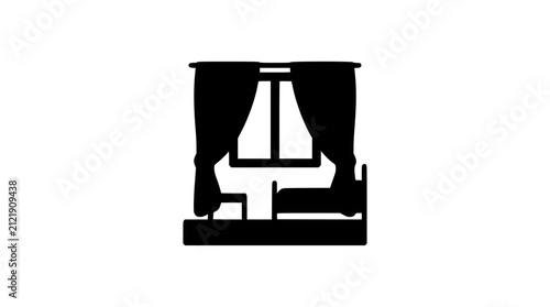 Silhouette of a simple bedroom with window curtains and a bed