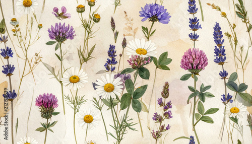 Watercolor Meadow Wildflower Seamless Pattern