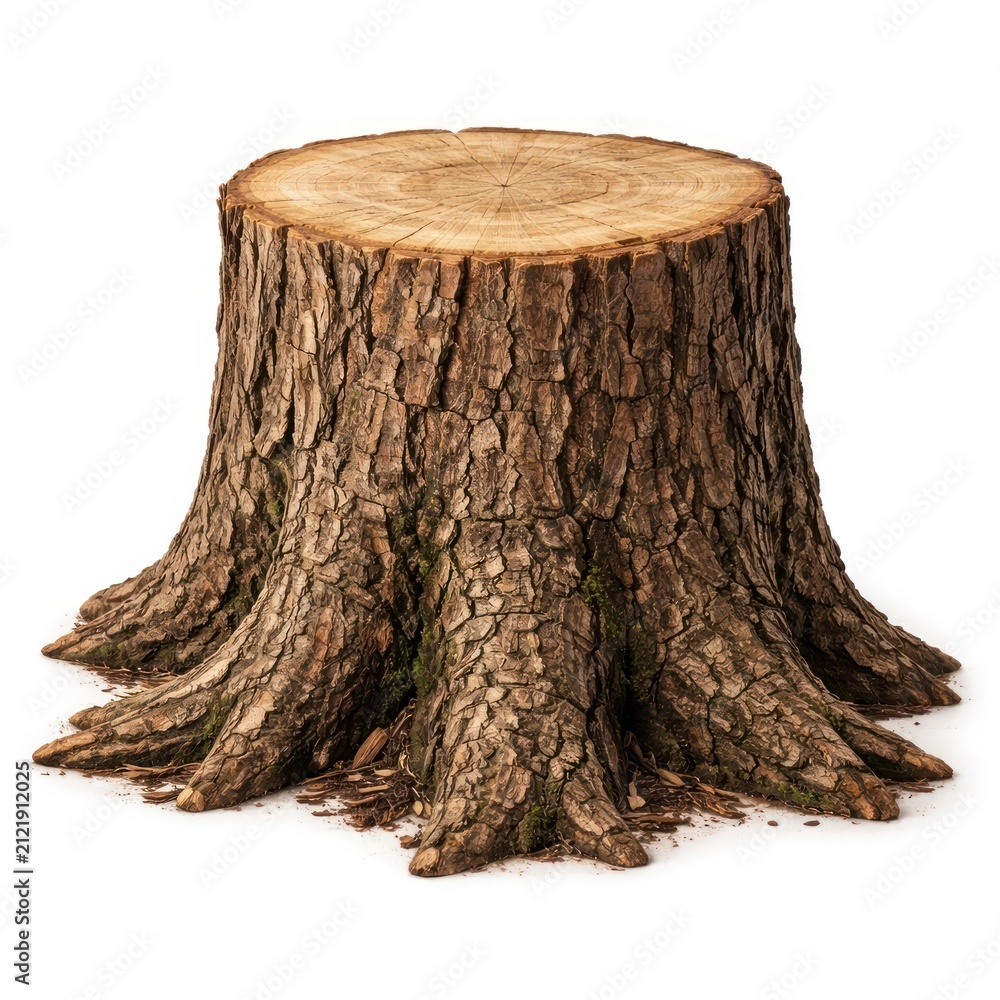 Obraz premium A detailed image of a tree stump with visible bark texture and roots.