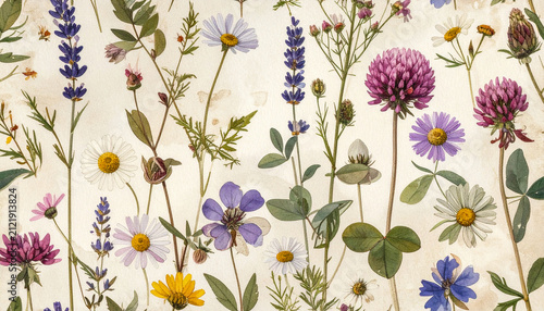 Watercolor Meadow Wildflower Seamless Pattern