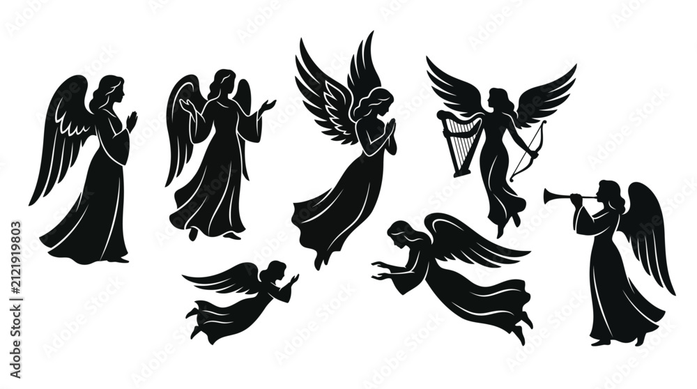Fototapeta premium Black angel silhouette collection.