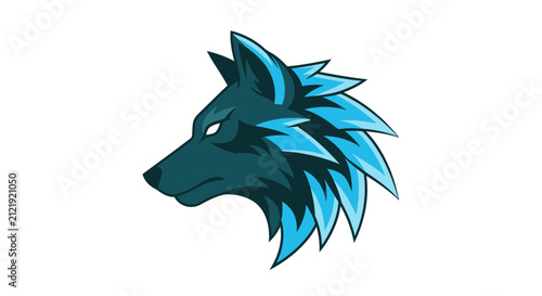 Stylized wolf head profile with teal and blue mane