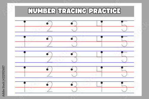 Cuadro en lienzo Number tracing practice worksheet for kids learning to write numbers one through