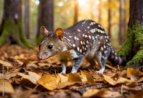 Eastern quoll in a forest w...