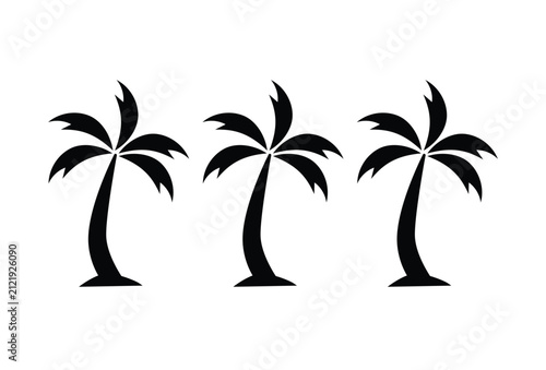 Minimalist black palm tree silhouette icon set isolated on white background. Simple tropical vector illustration suitable for logos, summer themes, travel, beach, and decorative designs.