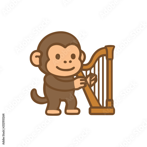 Photography Cute monkey playing the harp Cartoon Illustration