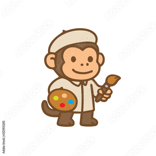 Photography A cute monkey as a painter Cartoon Illustration