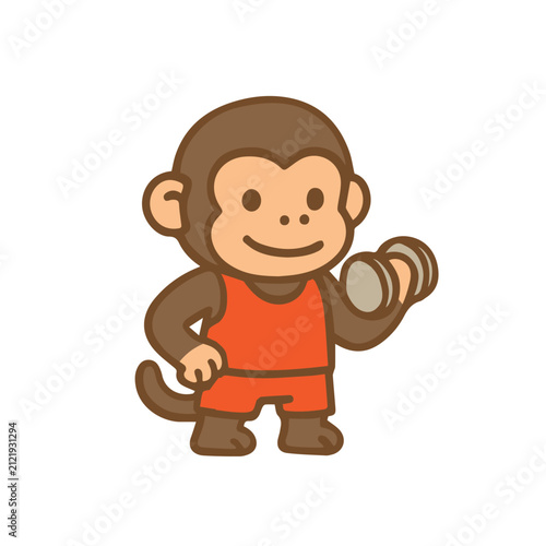 Canvas Print Cute monkey lifting a barbell Cartoon Illustration
