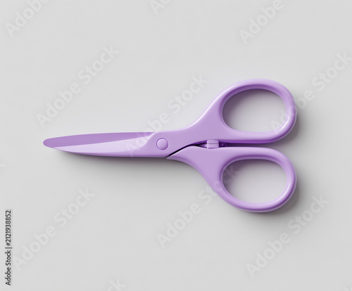 Minimalist Purple Scissors Isolated on Clean Light Grey Background