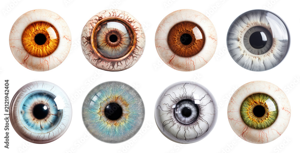 Fototapeta premium PNG Colorful realistic eye illustrations on transparent background