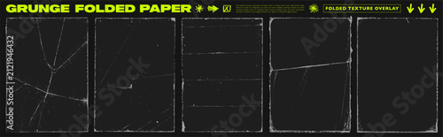 Scratched grunge folded old paper overlay texture with torn edges for retro and punk posters. Hand drawn vector distressed aged retro template with wrinkles and fold texture. Crease effect borders.