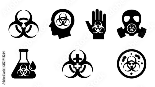 Obraz na plátně Biohazard Symbols Set, Danger Icons, Warning Signs, Safety Alert Graphics, Medic