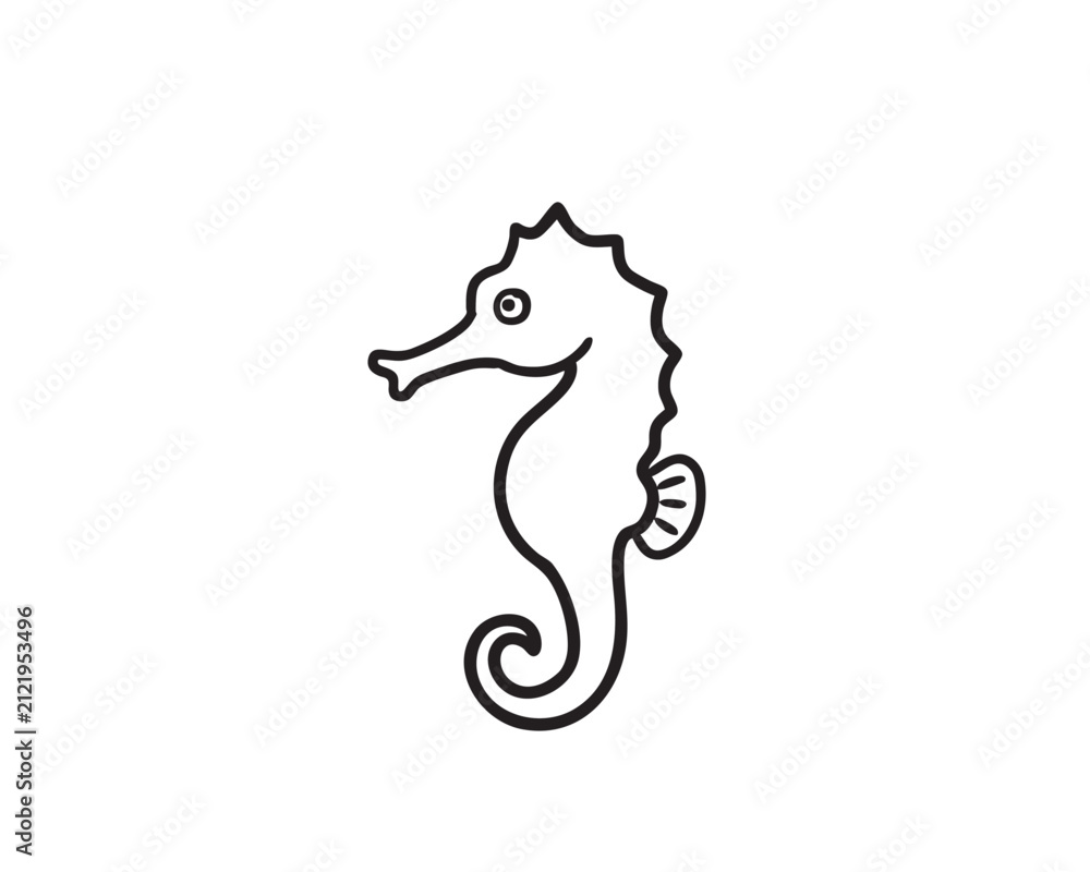 Fototapeta premium Minimalist outline drawing of a whimsical seahorse creature featuring smooth elegant curved lines for a modern marine life design