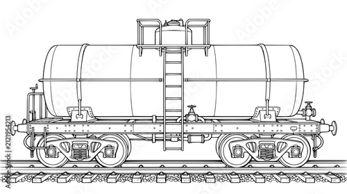 Railway Tank Car Line Drawing Illustration