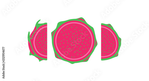 Foto Pink dragon fruit slices with vibrant magenta flesh and green rind