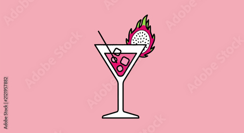 Quadro su tela Refreshing pink dragon fruit martini cocktail with garnish