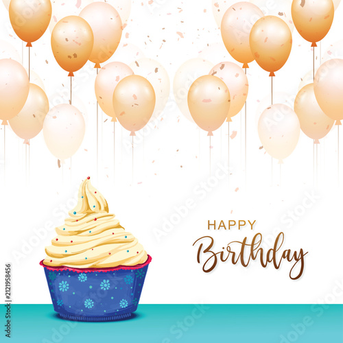 Celebration background of golden balloons and cack birthday card design