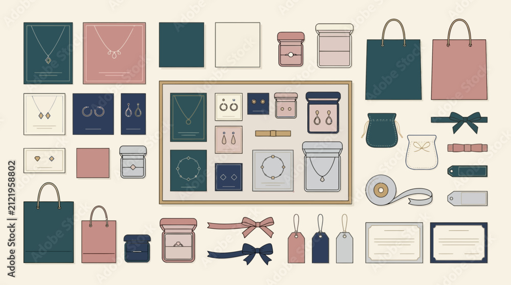 Fototapeta premium Elegant Jewelry Packaging and Display Elements, Isolated