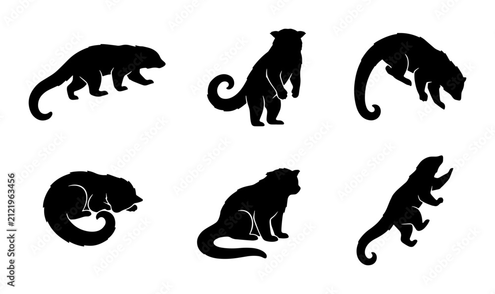 Obraz premium Black Silhouette Animal Icons: Diverse Wildlife Poses, Vector Graphics for Nature Themes
