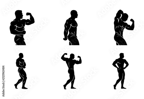 Bodybuilder Poses Vector Silhouettes, Muscular Male Figures, Fitness Competition Icons, Athletic Men
