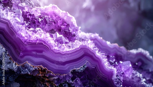 Vibrant purple amethyst geode crystal formation.