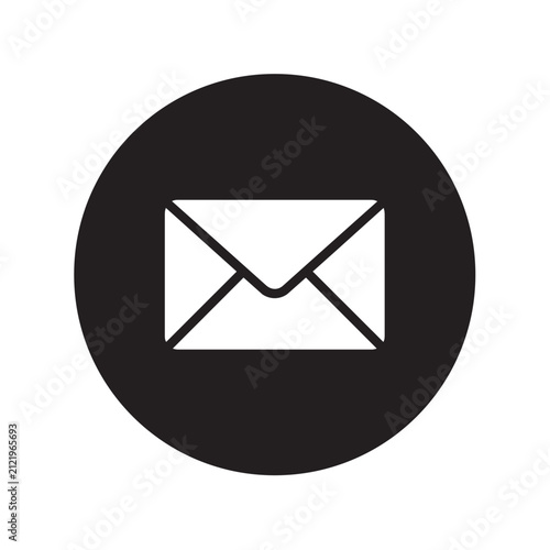 Email icon in a circle. Envelope symbol for digital communication and messaging interface.