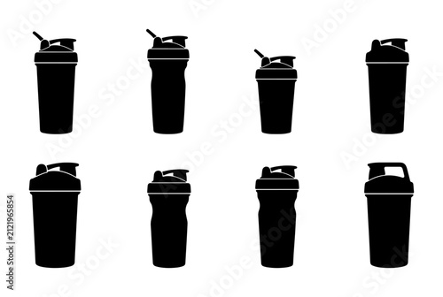 Black Silhouette Shaker Bottles, Protein Drink Mixers, Fitness Supplements Containers, Workout Accessories Set