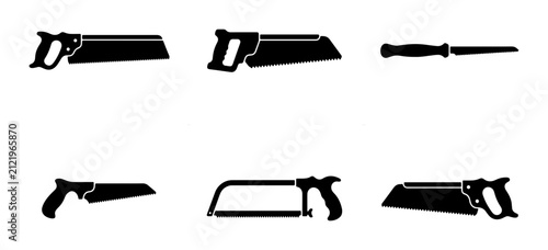 Obraz na płótnie Hand Saw Icons Set, Carpentry Tools Collection, Woodworking Equipment Vector Gra