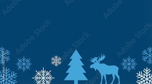 A Festive Blue Background with Snowflakes and Calligraphy Reading Frohe Weihnachten Und Ein Gutes Neues Jahr (Merry Christmas and a Happy New Year) Decorated with a Christmas Tree Moose and Snow