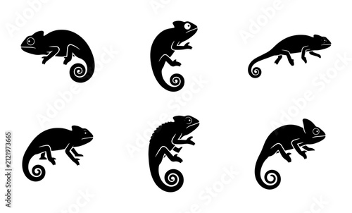 Chameleon Silhouettes: Six Diverse Poses, Reptile Icons, Vector Art for Nature and Wildlife Designs