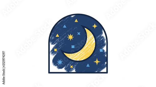 Foto Crescent Moon and Stars Night Sky Illustration.