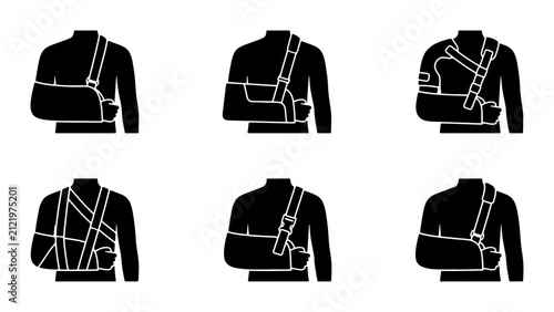 Obraz na plátne Arm Sling Icons Set, Medical Bandage Vector Graphics, Injury Support Symbols, He