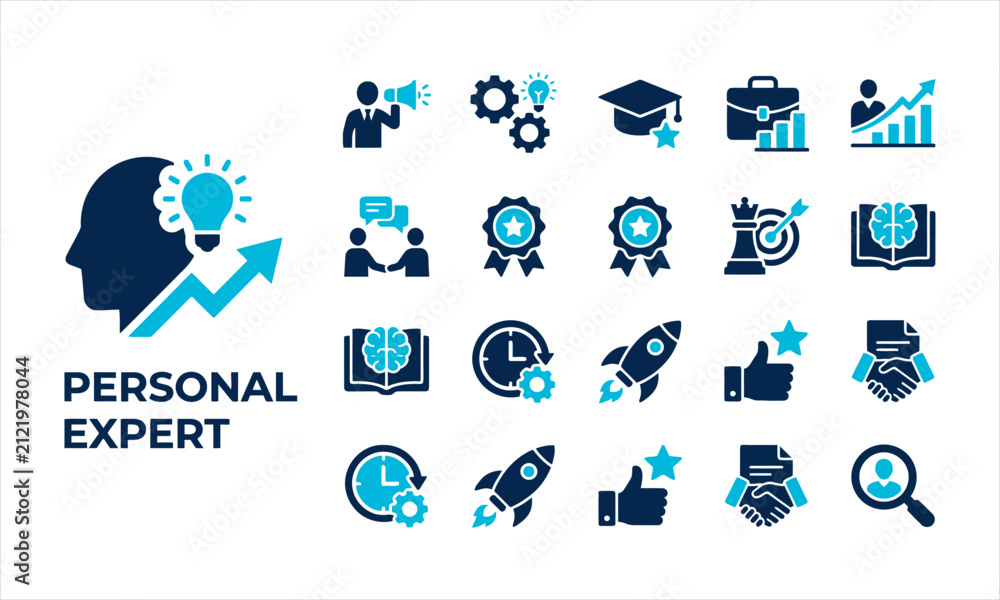 Fototapeta premium Digital Personal Expert Development and Strategy Icons Set for Business Growth