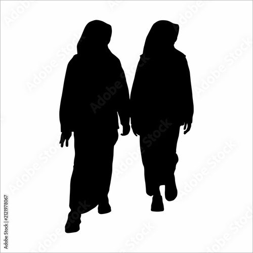Cuadro en lienzo Two Muslim Women Wearing Hijab Walking Together Silhouette Vector Illustration