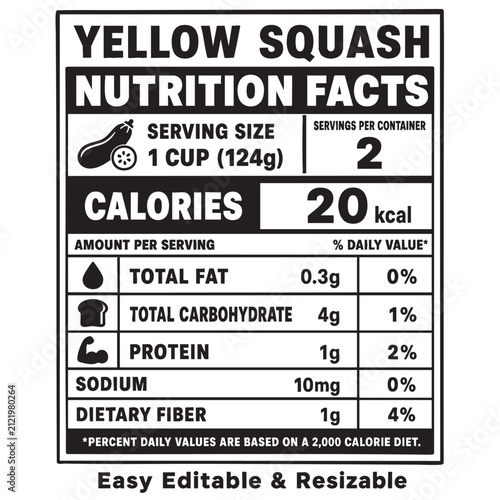 yellow squash nutrition facts label vector template for food packaging design nutrition nutrition facts vector label template
