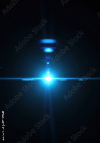 Abstract Blue Lens Flare on Dark Background.