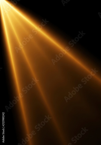 Golden Light Rays on Black Background.