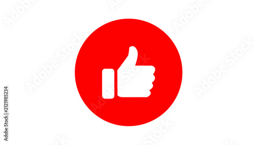Like button icon in red circle, social media symbol for approval and positive feedback.