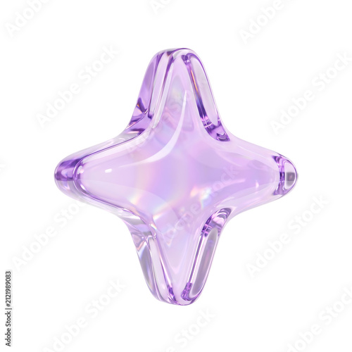 3D Glossy Pastel Purple Star Sparkle Glass Icon Isolated On Transparent Background