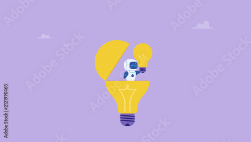 фотографія Robot with AI chip open lightbulb discover new innovative idea