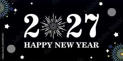 Happy New Year 2027 logo design vector. Fireworks  Spark and trendy New Year 2027