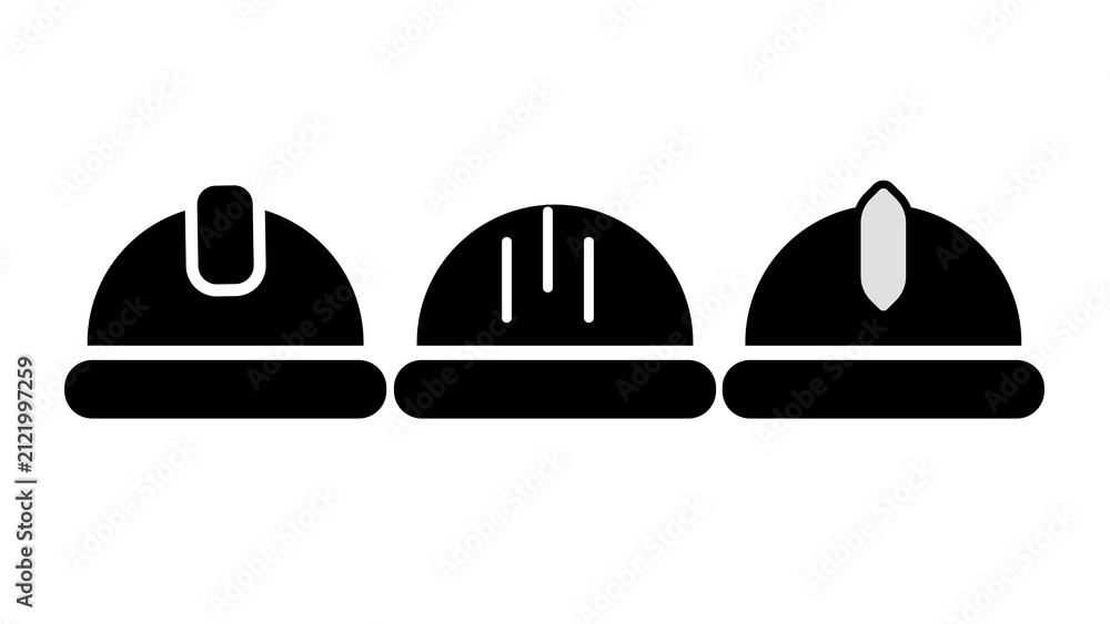 Fototapeta premium Safety helmet icons set vector illustration. Construction hard hat black silhouettes.