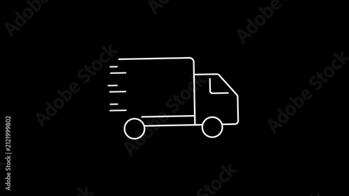 Delivery truck icon, Transportation Fast moving shipping delivery truck animation. Black color line icon animation. 4K video