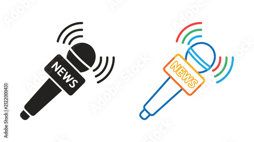 Bild auf Leinwand News Microphone Icon Two color Line Art And Silhouette Versions