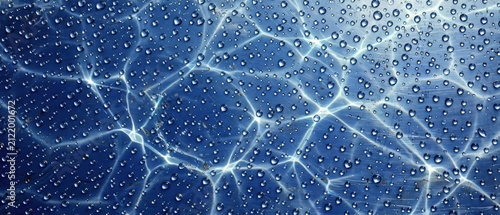 Abstract Blue Water Surface with Light Reflections and Bubbles.