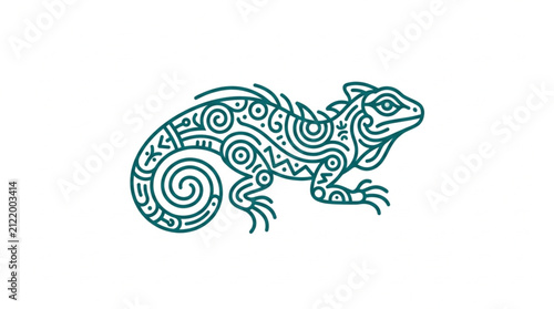 фотографія Intricate Tribal Lizard Illustration with Swirling Patterns.