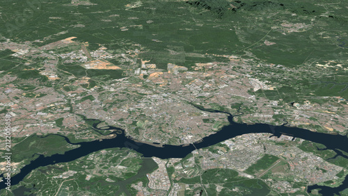 Photography Oblique aerial 3D illustration of Johor Bahru, Malaysia
