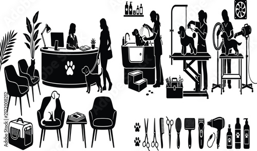 Dog Park Facilities and Outdoor Recreation Silhouette Collection Vector Illustration Set.eps